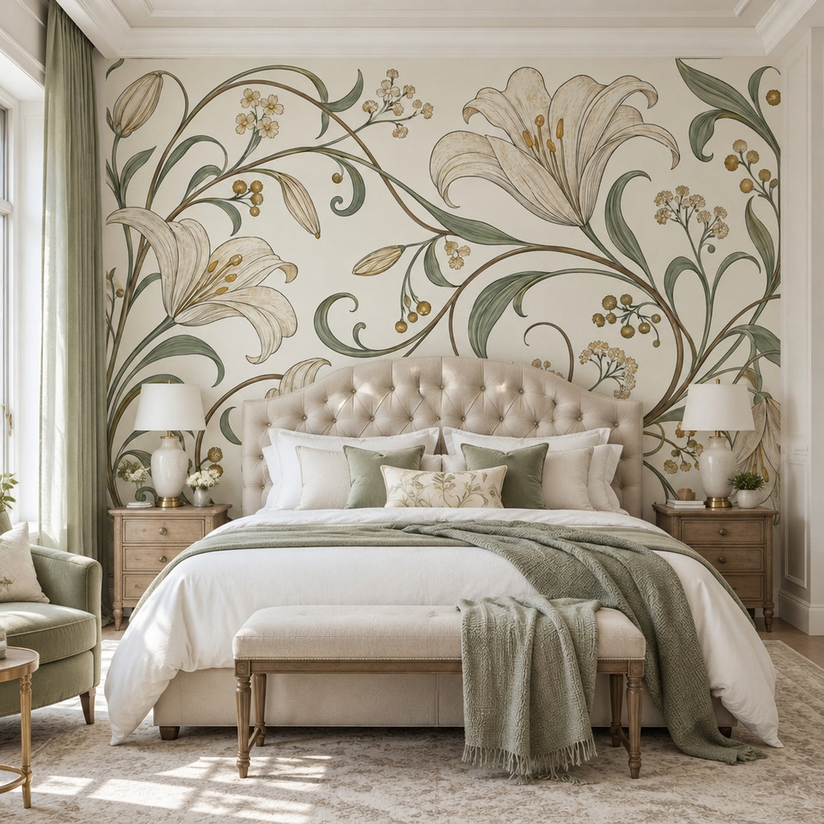 Vintage Lilies Wallpaper Ivory Botanical Wall Mural