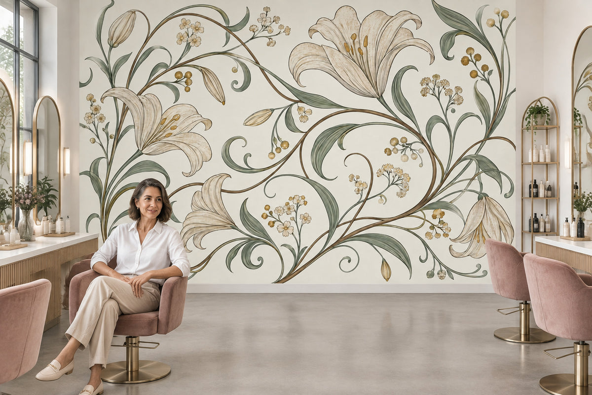 Vintage Lilies Wallpaper Ivory Botanical Wall Mural