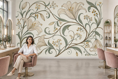Vintage Lilies Wallpaper Ivory Botanical Wall Mural
