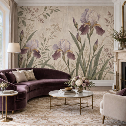 Iris Flowers Wallpaper Vintage Floral Wall Mural