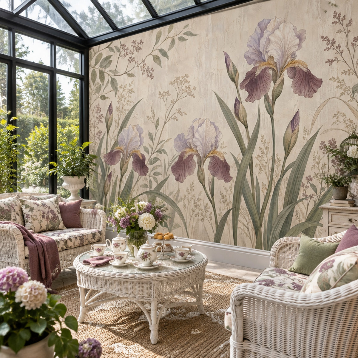 Iris Flowers Wallpaper Vintage Floral Wall Mural