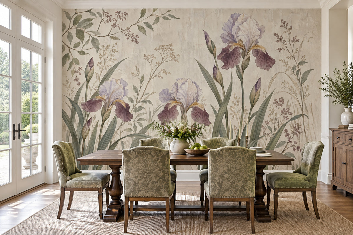 Iris Flowers Wallpaper Vintage Floral Wall Mural