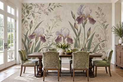Iris Flowers Wallpaper Vintage Floral Wall Mural