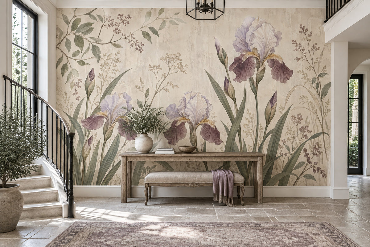 Iris Flowers Wallpaper Vintage Floral Wall Mural