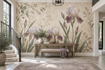 Iris Flowers Wallpaper Vintage Floral Wall Mural
