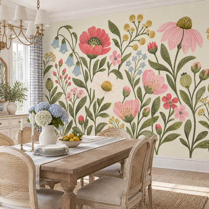 Wildflower Bouquet Wallpaper Vintage Botanical Wall Mural