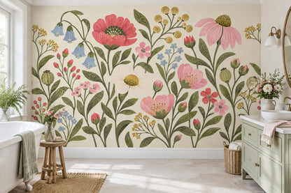 Wildflower Bouquet Wallpaper Vintage Botanical Wall Mural