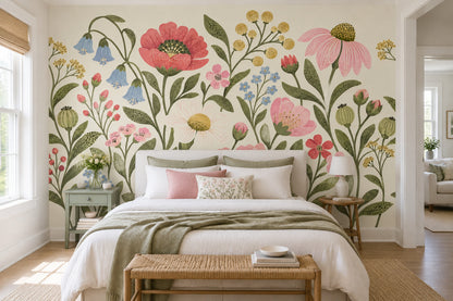 Wildflower Bouquet Wallpaper Vintage Botanical Wall Mural