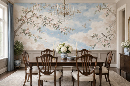 Blossoming Branches And Birds Wallpaper Watercolor Sky Wall Mural