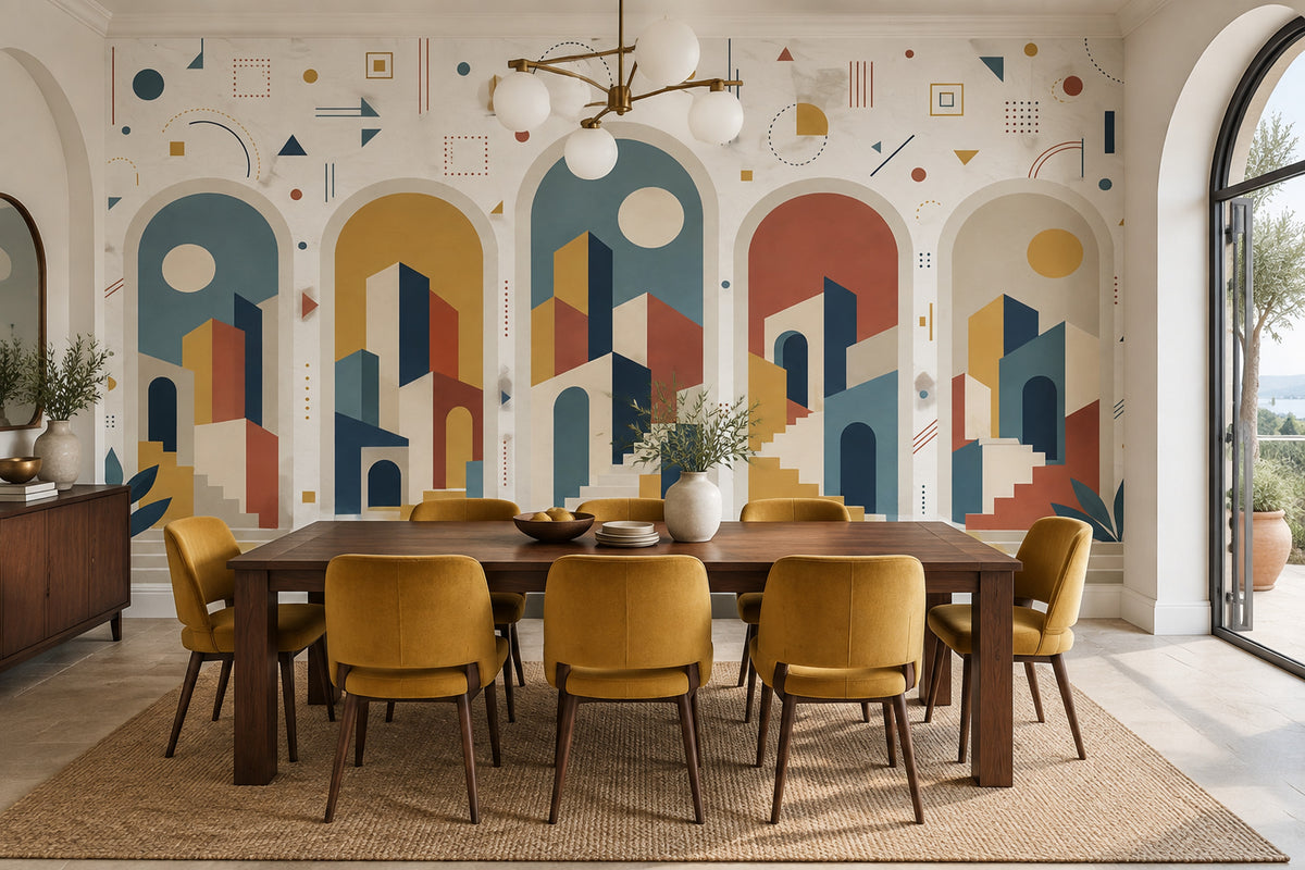 Geometric Cityscape Wallpaper Paper Texture Wall Mural
