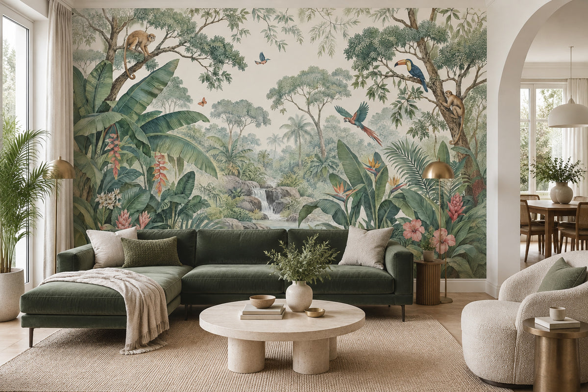 Tropical Jungle Wallpaper Waterfall Landscape Wall Mural