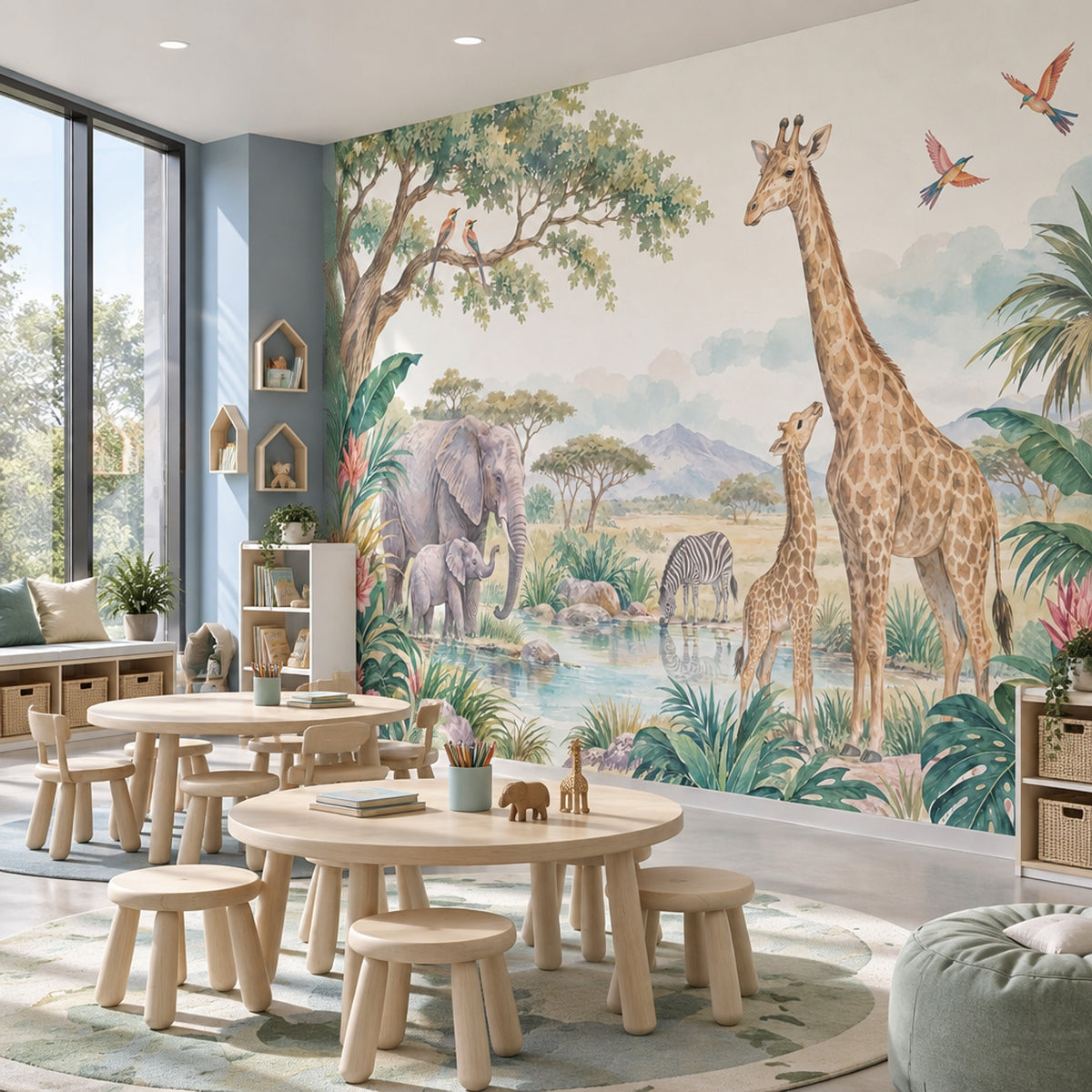 Safari Animals Wallpaper Watercolor Nursery Wall Mural