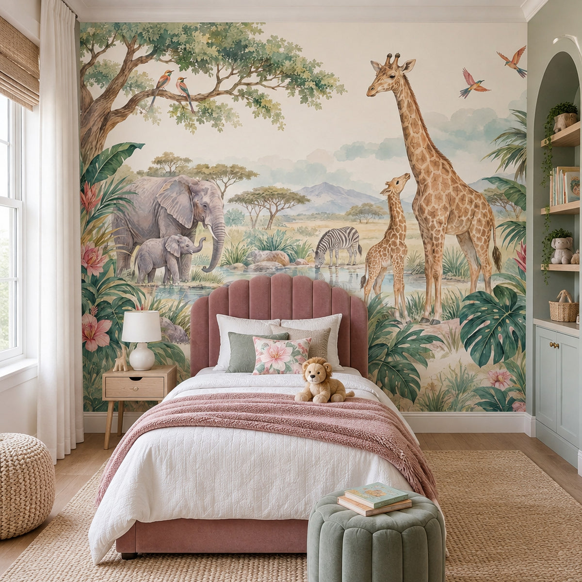 Safari Animals Wallpaper Watercolor Nursery Wall Mural