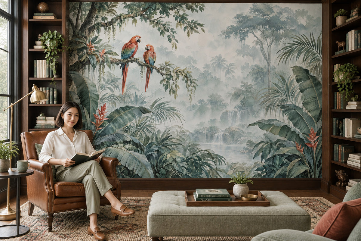 Macaws Tropical Jungle Wallpaper Watercolor Botanical Wall Mural