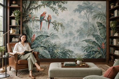 Macaws Tropical Jungle Wallpaper Watercolor Botanical Wall Mural