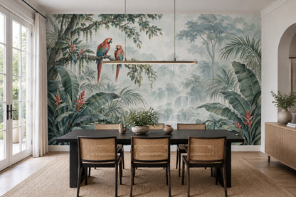 Macaws Tropical Jungle Wallpaper Watercolor Botanical Wall Mural