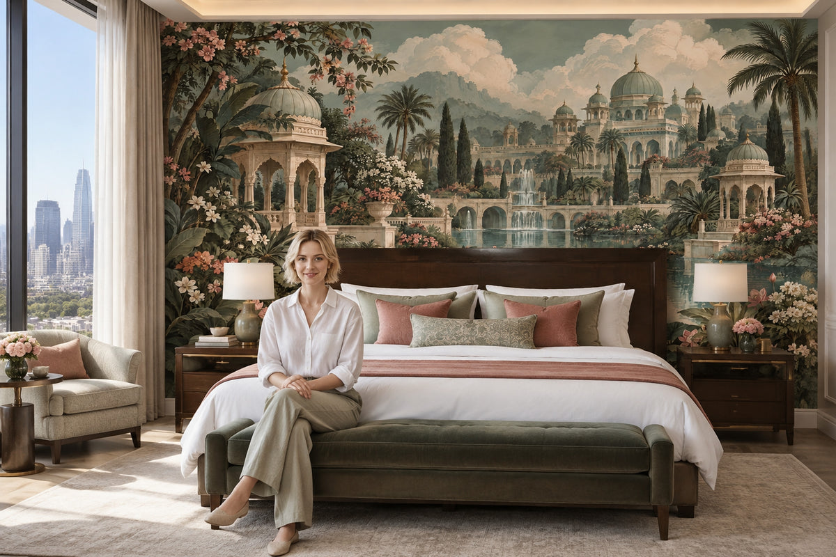 Mughal Palace Wallpaper Lotus Pond Wall Mural