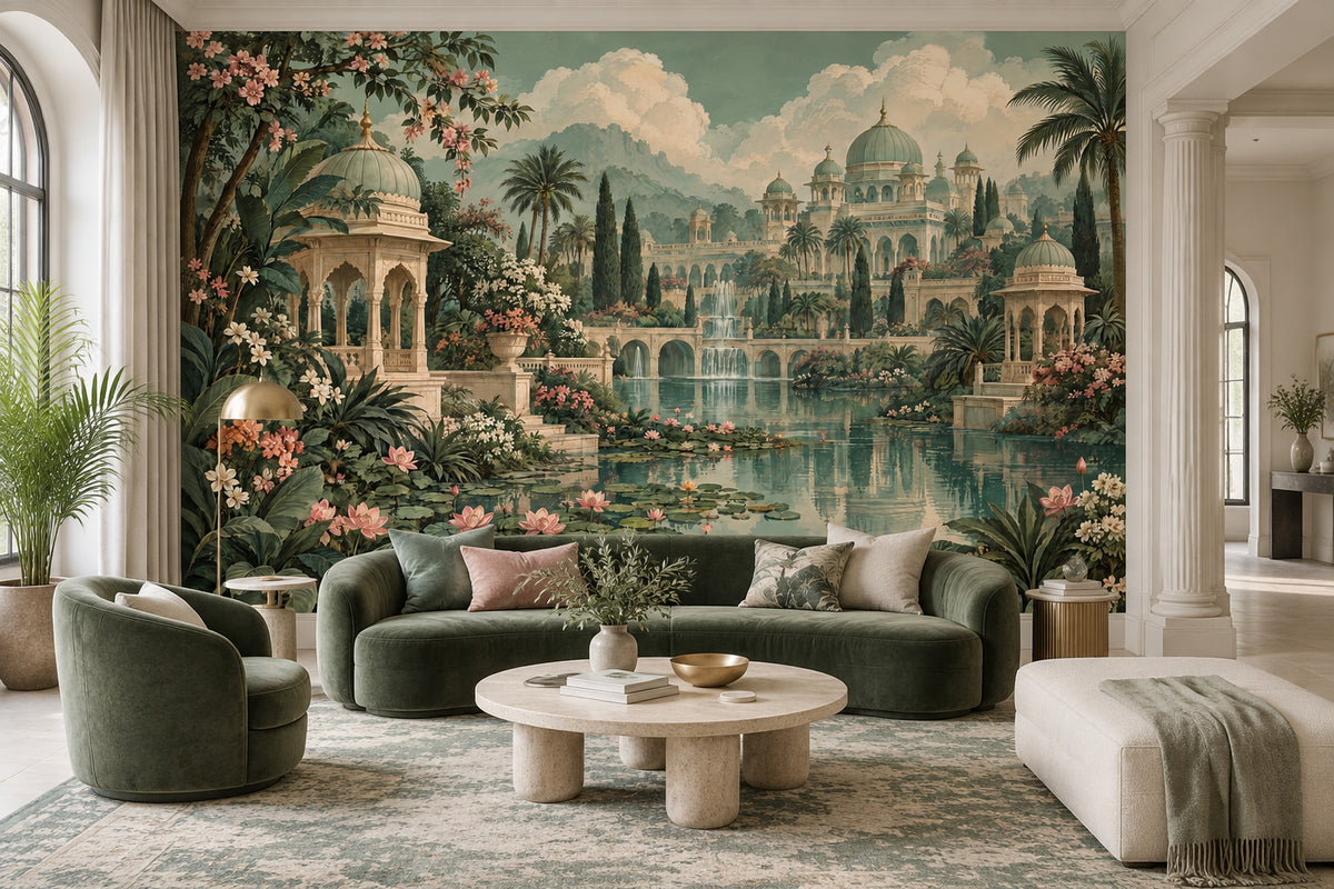 Mughal Palace Wallpaper Lotus Pond Wall Mural
