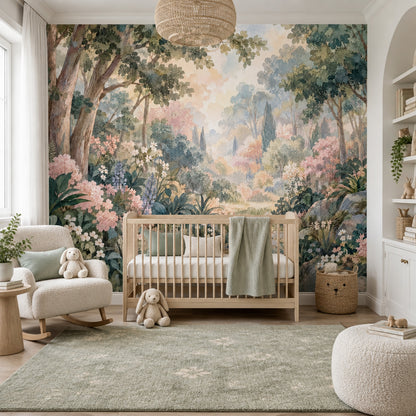 Watercolor Garden Path Wallpaper Romantic Botanical Wall Mural