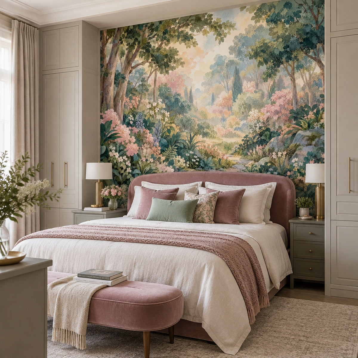 Watercolor Garden Path Wallpaper Romantic Botanical Wall Mural