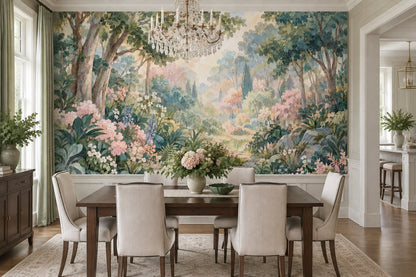 Watercolor Garden Path Wallpaper Romantic Botanical Wall Mural