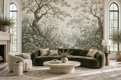 Misty Forest Wallpaper Watercolor Landscape Wall Mural