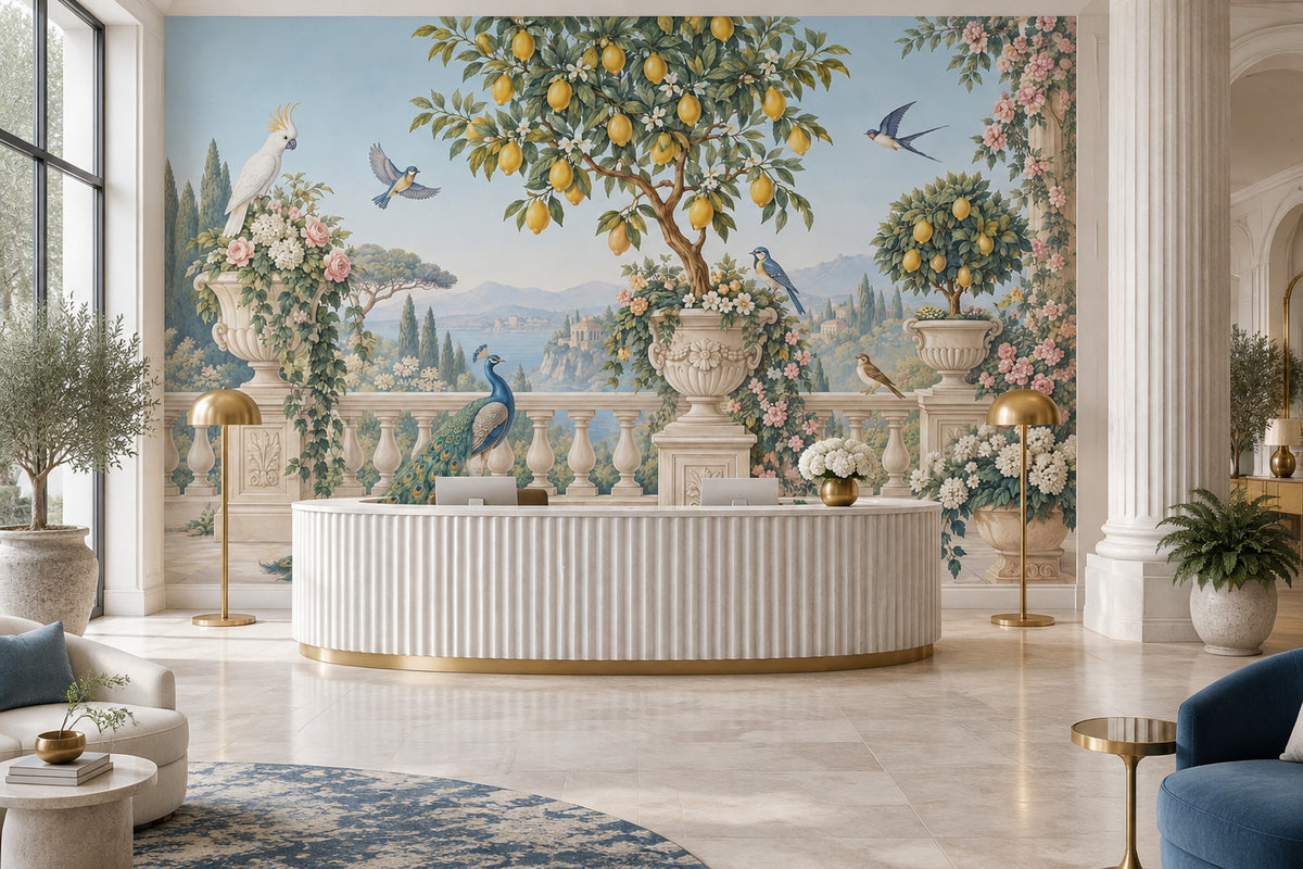 Mediterranean Garden Wallpaper Vintage Terrace Wall Mural