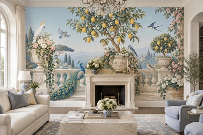 Mediterranean Garden Wallpaper Vintage Terrace Wall Mural