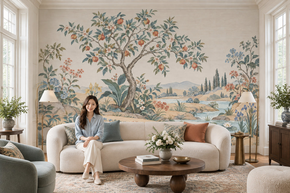 Chinoiserie Garden Landscape Wallpaper Vintage Botanical Wall Mural