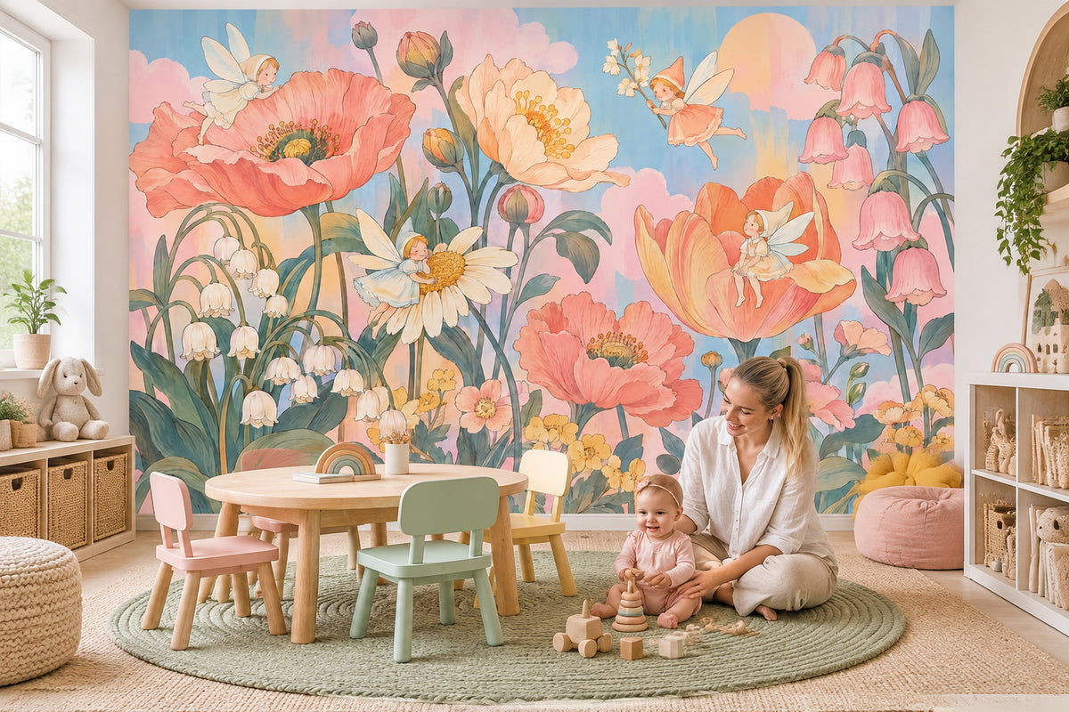 Fairy Garden Flowers Wallpaper Storybook Wall Mural