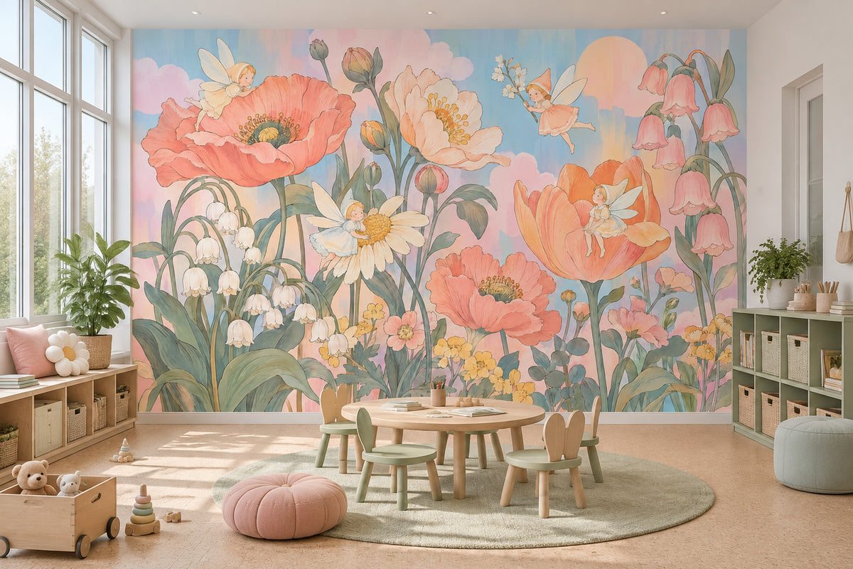Fairy Garden Flowers Wallpaper Storybook Wall Mural