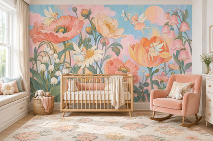 Fairy Garden Flowers Wallpaper Storybook Wall Mural