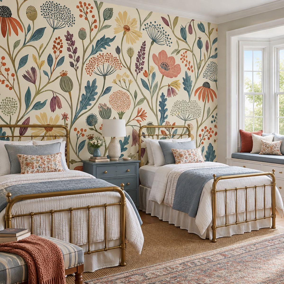 Vintage Wildflowers Wallpaper Cream Botanical Wall Mural