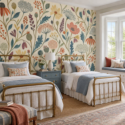 Vintage Wildflowers Wallpaper Cream Botanical Wall Mural