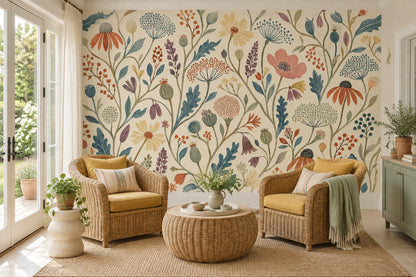 Vintage Wildflowers Wallpaper Cream Botanical Wall Mural