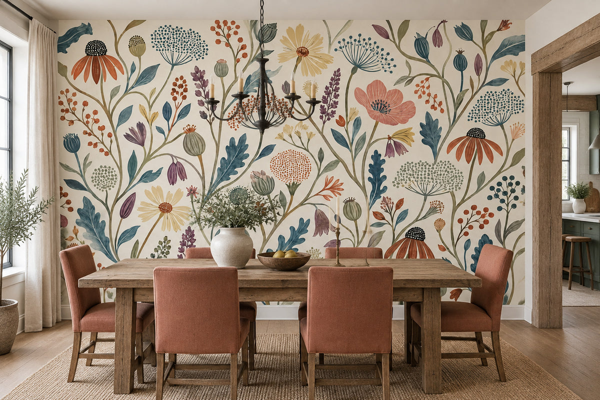 Vintage Wildflowers Wallpaper Cream Botanical Wall Mural