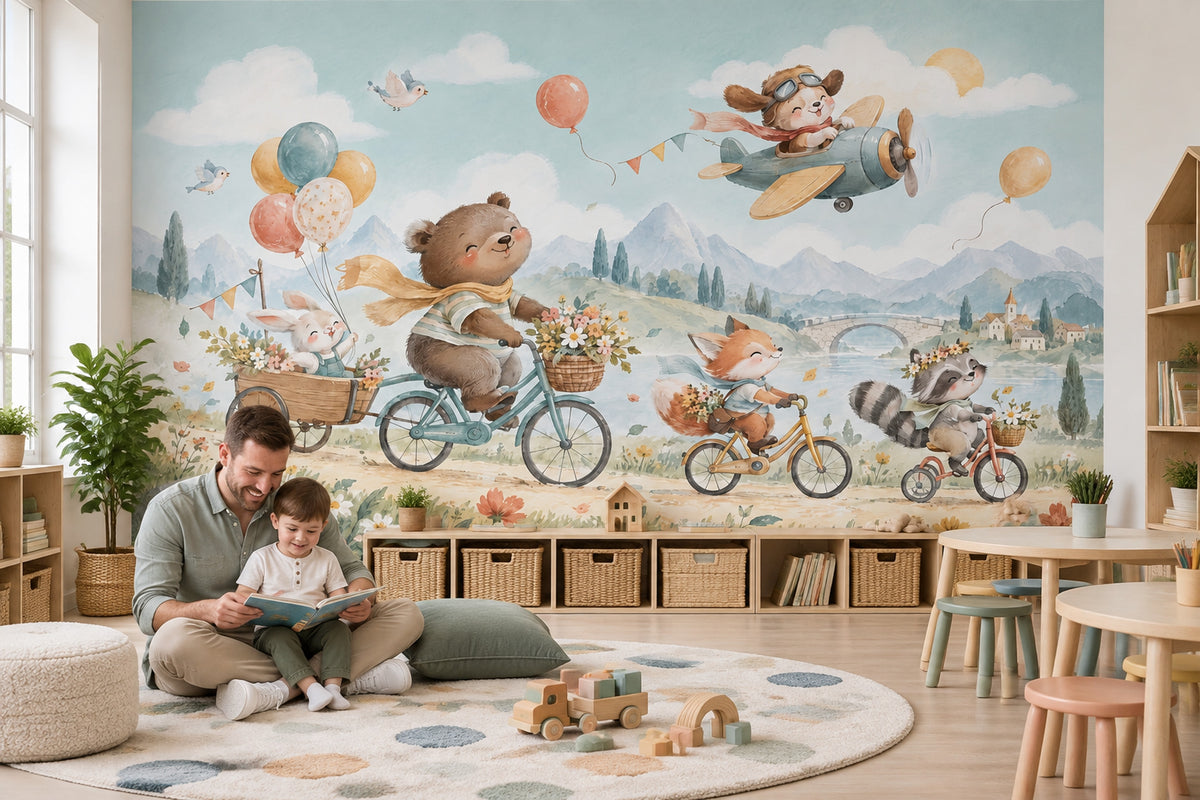 Whimsical Animals Wallpaper Storybook Countryside Wall Mural