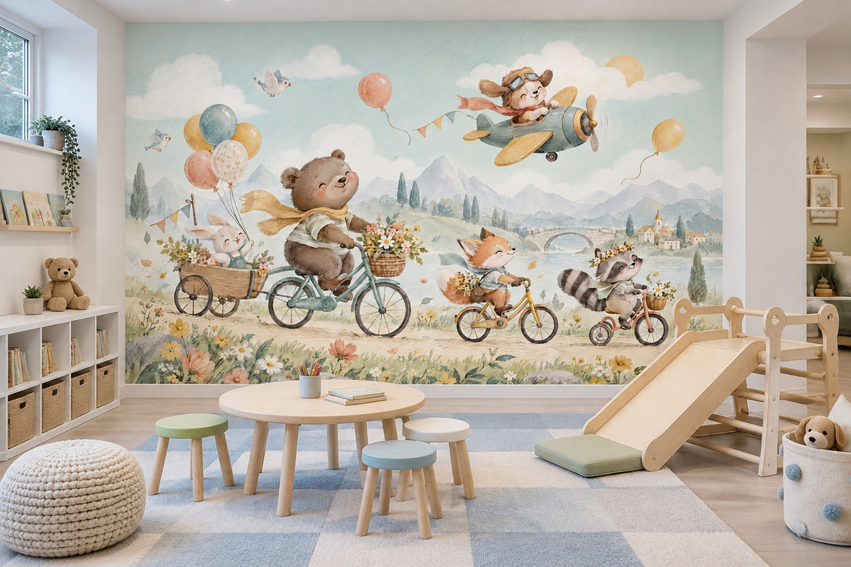 Whimsical Animals Wallpaper Storybook Countryside Wall Mural