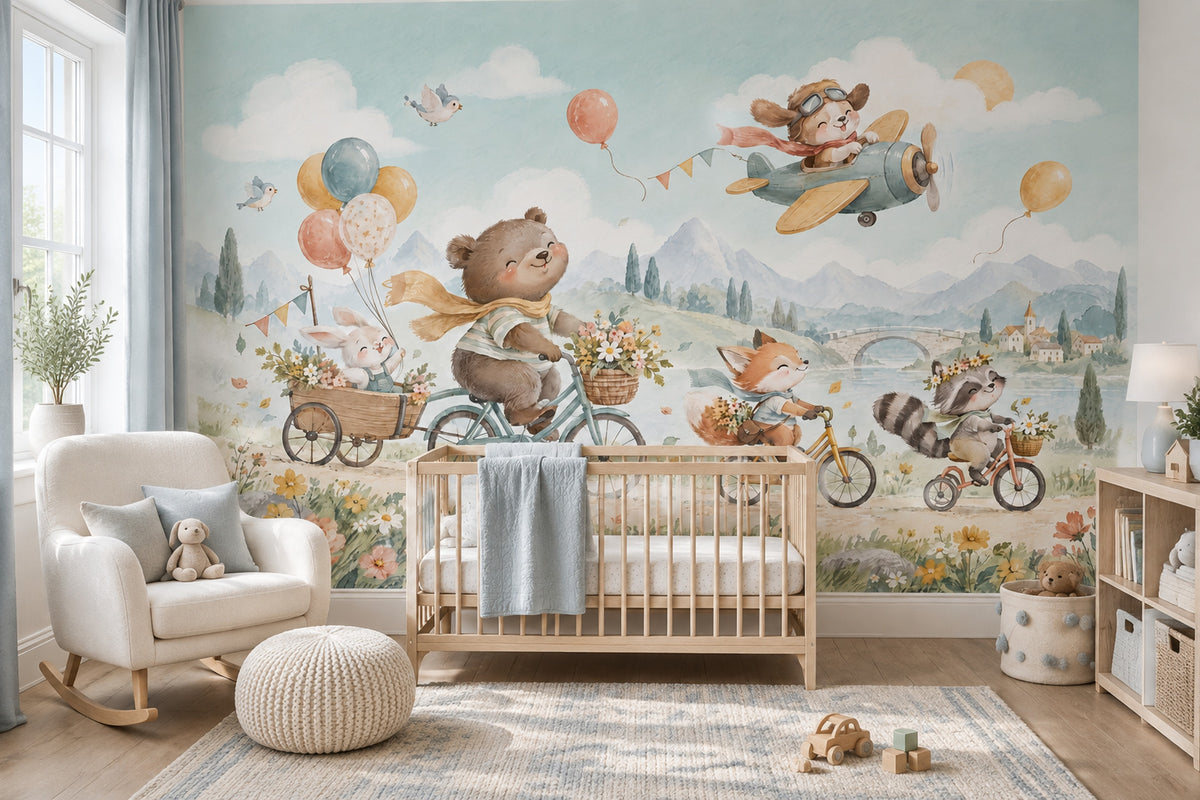 Whimsical Animals Wallpaper Storybook Countryside Wall Mural