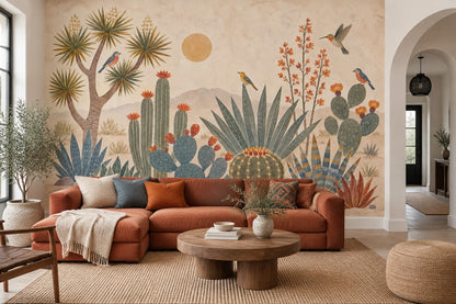 Desert Cactus Wallpaper Vintage Botanical Wall Mural