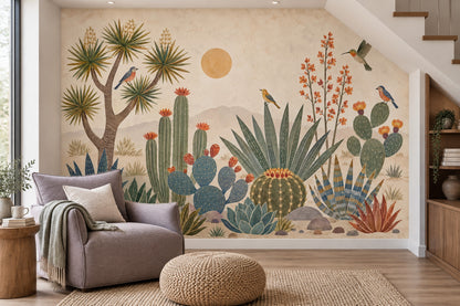 Desert Cactus Wallpaper Vintage Botanical Wall Mural