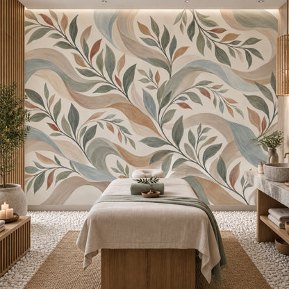 Watercolor Leafy Vines Wallpaper Sage Green Botanical Wall Mural