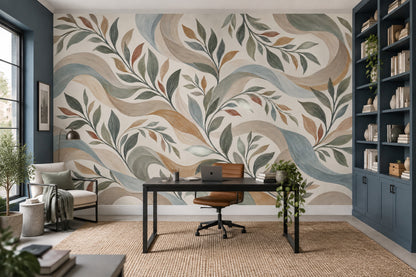 Watercolor Leafy Vines Wallpaper Sage Green Botanical Wall Mural