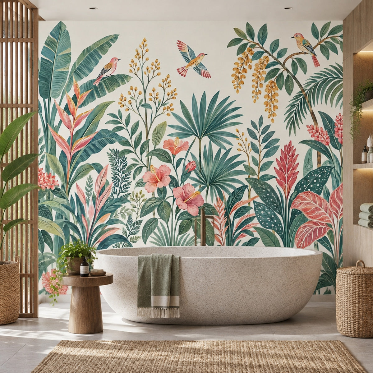 Watercolor Tropical Birds Wallpaper Botanical Jungle Foliage Wall Mural