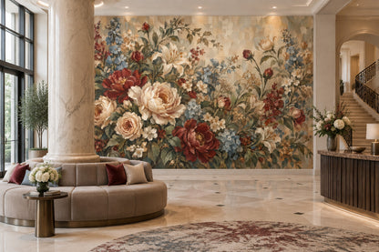Vintage Garden Roses Wallpaper Muted Green Floral Wall Mural