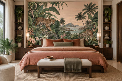 Leopard Jungle Coast Wallpaper Vintage Tropical Wall Mural