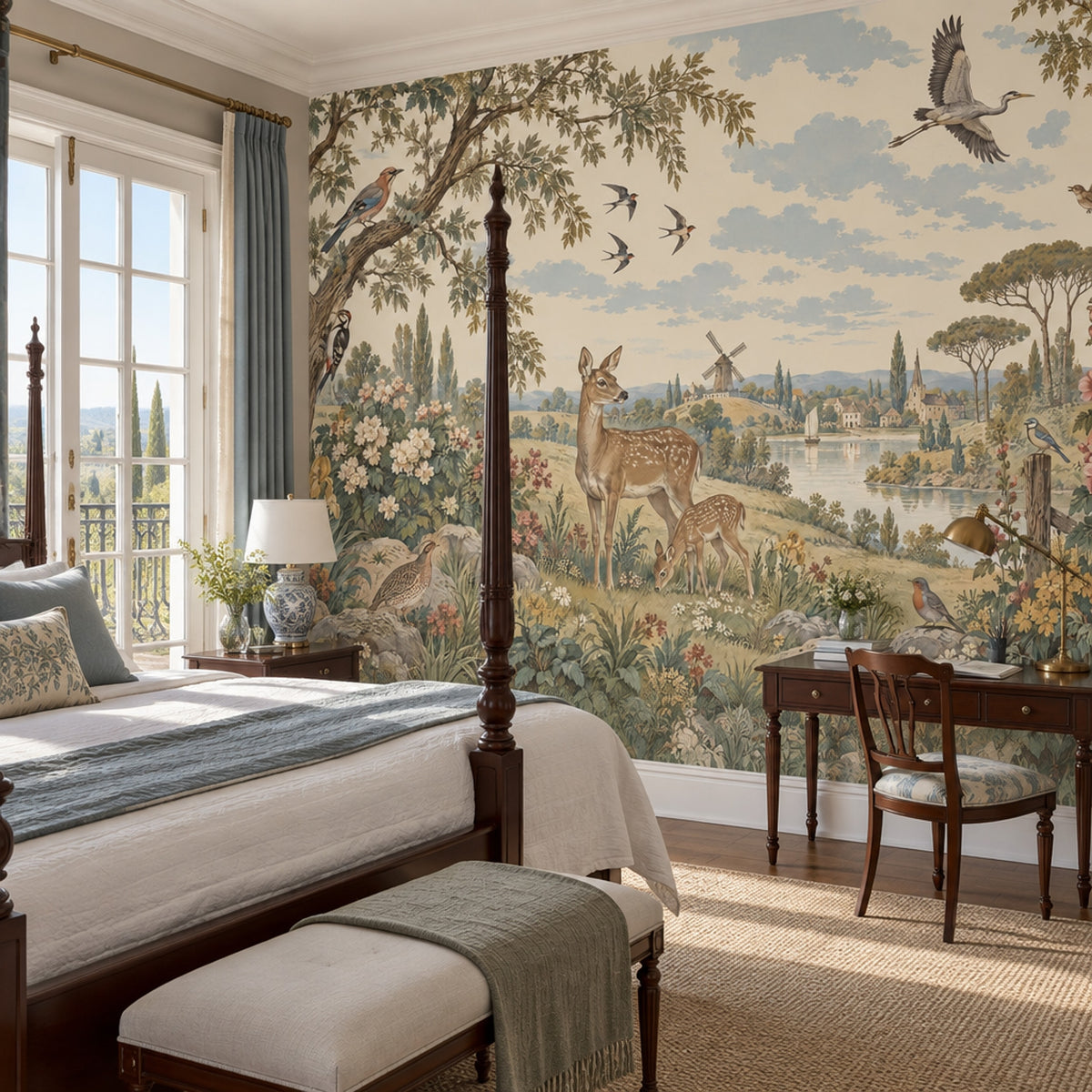 Deer And Windmill Wallpaper Vintage Countryside Wall Mural