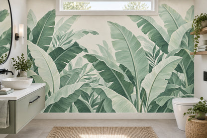 Tropical Banana Leaves Wallpaper Cream Background Wall Mural