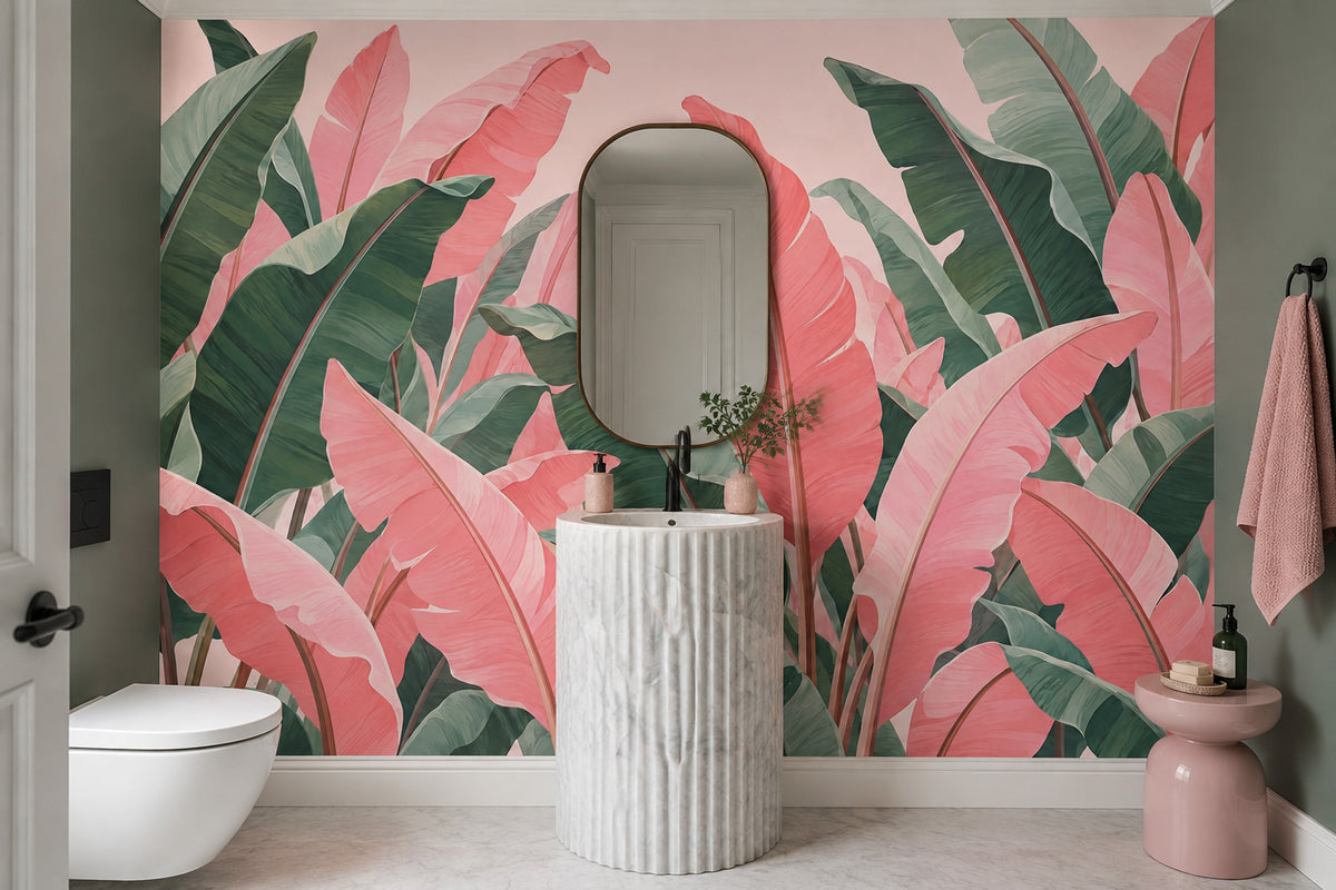 Tropical Leaves Wallpaper Pink Banana Leaf Wall Mural