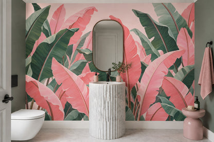 Tropical Leaves Wallpaper Pink Banana Leaf Wall Mural